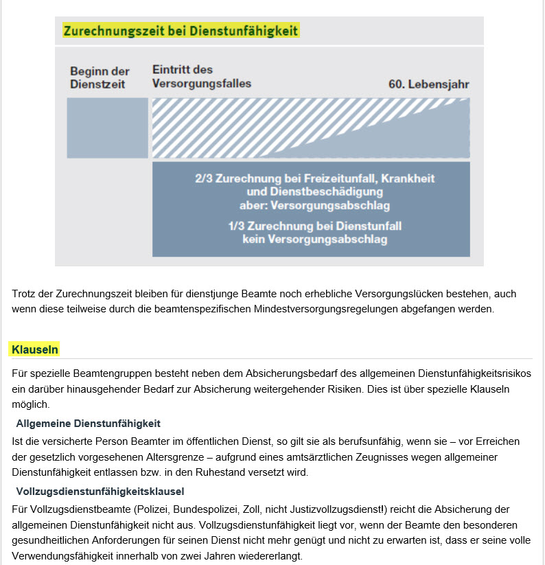 Die Zurechnungszeit bei Dienstunfähigkeit