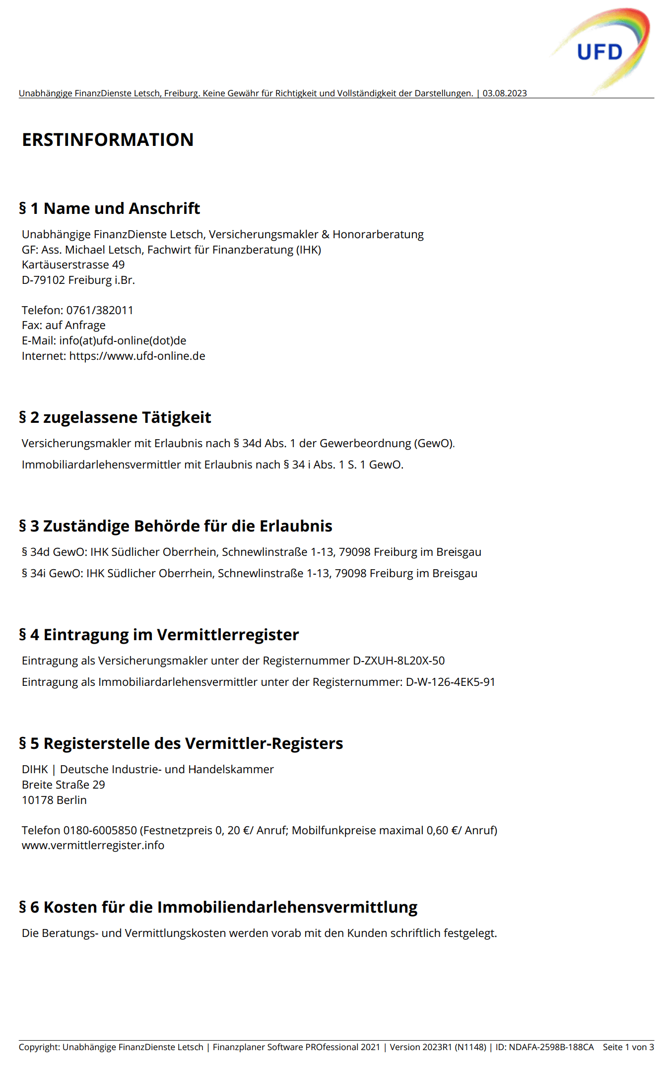 UFD-Erstinformation_ueber_unabhaengigen_Maklerstatus Seite 1